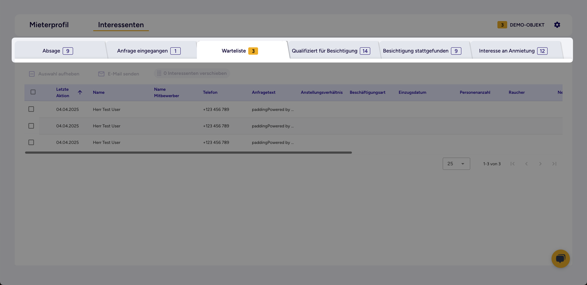 Phasen-Tabs mit Interessenten-Zähler