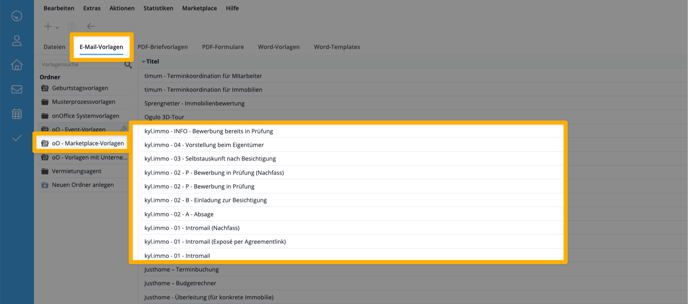 Ordner „oO - Marketplace-Vorlagen“ mit den kyl.immo-Standardvorlagen